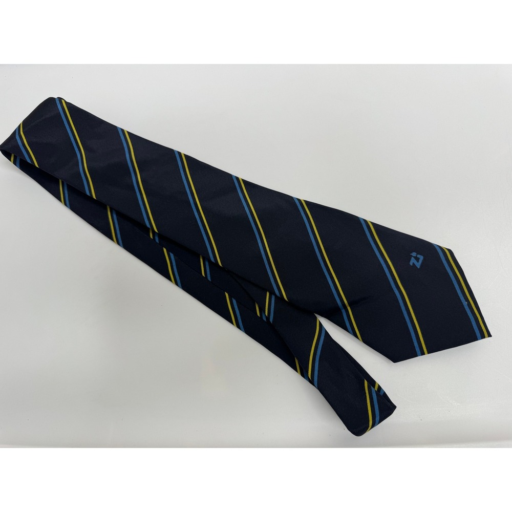 Vintage Zippo Navy Blue Striped‎ Silk Neck Tie Mens Made in Italy